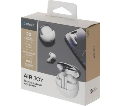DEPPA Наушники Air Joy, Bluetooth, вкладыши, белый [44310]