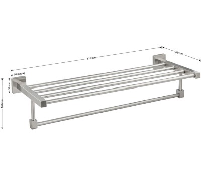 Аксессуары для ванной комнаты GFMARK 87142 Полка для полотенца с опорой, большая, из нержавеющей стали, с квадратными основаниями, цвет САТИН