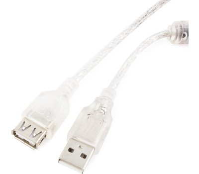 GEMBIRD Cablexpert Кабель удлинитель USB2.0 Pro, AM/AF, 4,5м, экран, 2 феррит.кольца, прозрачный (CCF-USB2-AMAF-TR-15)