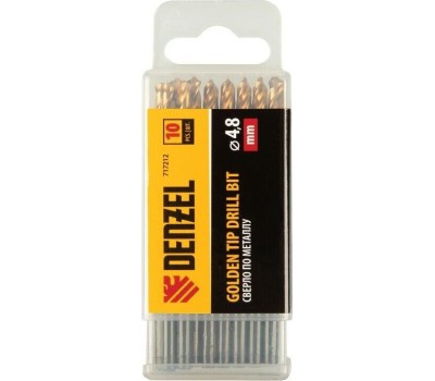 Сверло DENZEL Сверло по металлу, 4,8 мм, HSS-Tin, Golden Tip, 10 шт. 717212