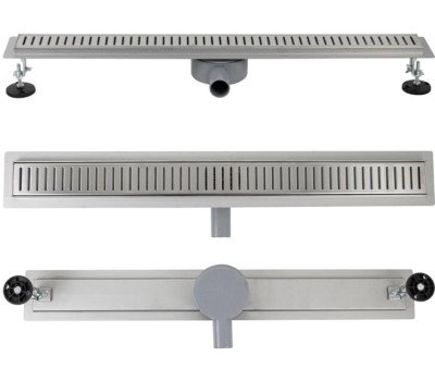 САНАКС - Трап 800 х 70 мм, с бортиком для плитки, из нержавеющей стали, горизонтальное подключение 360º, с сухим и гидрозатворами, цвет САТИН. 00140