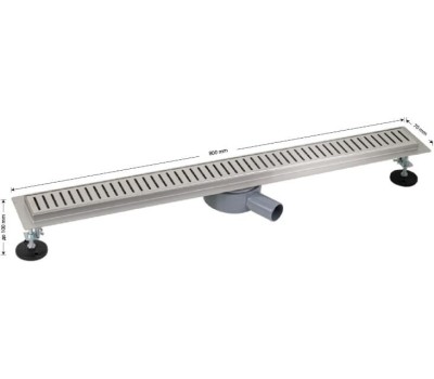 САНАКС - Трап 800 х 70 мм, с бортиком для плитки, из нержавеющей стали, горизонтальное подключение 360º, с сухим и гидрозатворами, цвет САТИН. 00140