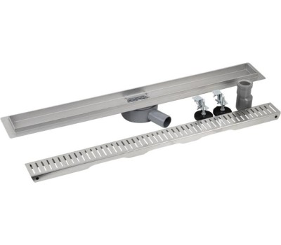 САНАКС - Трап 800 х 70 мм, с бортиком для плитки, из нержавеющей стали, горизонтальное подключение 360º, с сухим и гидрозатворами, цвет САТИН. 00140