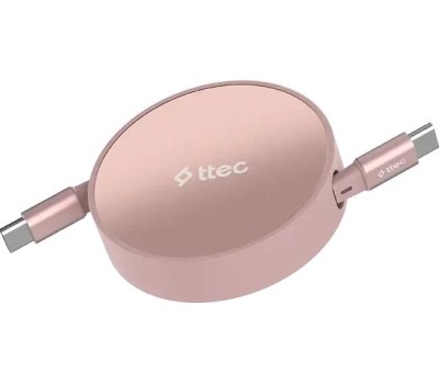 TTEC Кабель выдвижной USB-C to USB-C Mini Retractable 100W PD/QC 120cm Fast Charge Cable. Длина: 120 см. Цвет: нежно-розовый