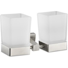 Аксессуары для ванной комнаты GFMARK 87160 Стакан + стакан стеклянный матовый, с креплением к стене из нержавеющей стали, с квадратным основанием, цвет САТИН