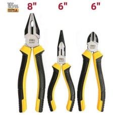 Набор плоскогубцев DELI Набор плоскогубцев DL0003-3 (комбинированные плоскогубцы 200мм, удлиненные плоскогубцы 160мм, диагональные бокорезы 160мм, двухкомпонентная прорезиненная рукоять)