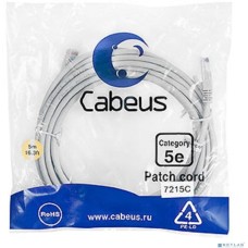 Cabeus PC-UTP-RJ45-Cat.5e-5m Патч-корд U/UTP, категория 5е, 2xRJ45/8p8c, неэкранированный, серый, PVC, 5м