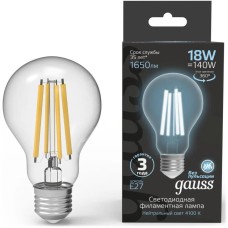 GAUSS Лампа филам. Filament 18Вт цок.:E27 груша 220B св.свеч.бел.нейт. (упак.:10шт) (102902218)