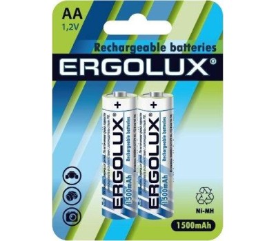 Элементы питания ERGOLUX (12975) AA-1500MAH NI-MH BL-2 (NHAA1500BL2, аккумулятор,1.2В)