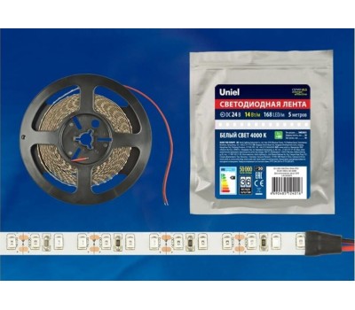 Светодиодная лента UNIEL ULS-2835-168LED/m-10mm-IP20-DC24V-14W/m-5M-3000K катушка в герметичной упаковке