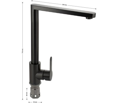 Смеситель для кухни MAGNUS 9116 Смеситель кухонный ГРАФИТ, Г-образный гусак, из нержавеющей стали марка 304