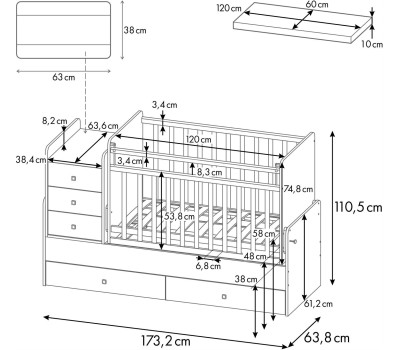 Мебель для новорожденных ФЕЯ Кровать детская 1100 Слоник, белый (2 кор.)