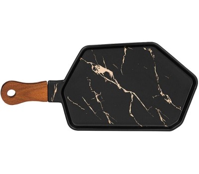 Менажница LEFARD 412-199 ЗОЛОТОЙ МРАМОР BLACK с деревянной ручкой 35*16см