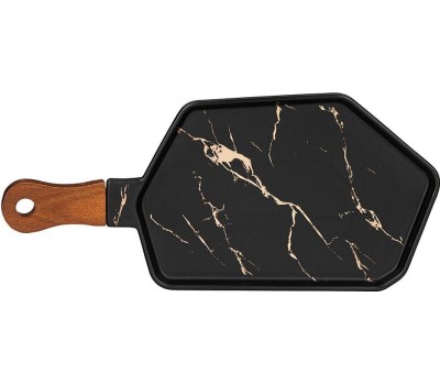 Менажница LEFARD 412-199 ЗОЛОТОЙ МРАМОР BLACK с деревянной ручкой 35*16см