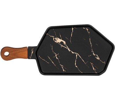Менажница LEFARD 412-199 ЗОЛОТОЙ МРАМОР BLACK с деревянной ручкой 35*16см