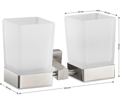 Аксессуары для ванной комнаты GFMARK 87160 Стакан + стакан стеклянный матовый, с креплением к стене из нержавеющей стали, с квадратным основанием, цвет САТИН