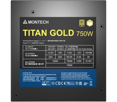 MONTECH Блок питания Titan Gold Gen.5, 750Вт, 80 PLUS GOLD, 135мм, черный, retail [titan gold 750 tis0123]