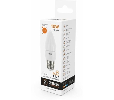 GAUSS Лампа LED E27, свеча, 10Вт, 30210, одна шт