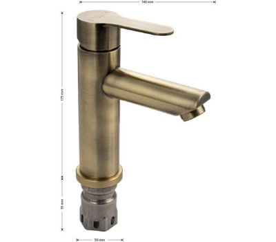 МАГНУС - Смеситель на раковину, литой корпус под бронзу, из нержавеющей стали марки 201 9451