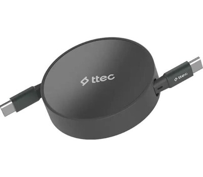 TTEC Кабель выдвижной USB-C to USB-C Mini Retractable 100W PD/QC 120cm Fast Charge Cable. Длина: 120 см. Цвет: серебристый