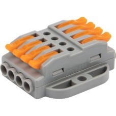 Клемма REXANT (07-6264-5) Клемма СМК 222-424P проходная 4 полюса, с монтажной площадкой (0,08-4 мм ), серая (блистер 5 шт./уп.)