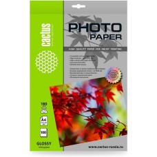 CACTUS Фотобумага A4, для струйной печати, 100л, 180г/м2, белый, покрытие глянцевое [cs-ga4180100]