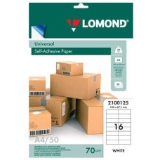 LOMOND Этикетки A4, универсальная (с покрытием), 50л, 70г/м2, белый, 105мм х 37мм, 16шт [2100125]