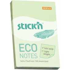 STICK`N Блок самоклеящийся бумажный ECO 21744 51x76мм 100лист. 60г/м2 пастель зеленый