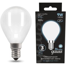 GAUSS Лампа светодиодная Filament 105201209 9Вт цок.:E14 шар 220B св.свеч.бел.нейт. (упак.:10шт)