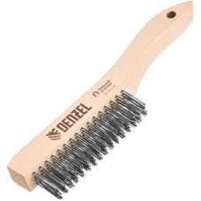 DENZEL Щетка зачистная 4-х рядная, прямая проволока из нержавеющей стали с деревянной ручкой, EFP// 74844