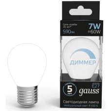 GAUSS Лампа светодиодная 7Вт цок.:E27 шар 220B св.свеч.бел.нейт. (упак.:1шт) (105102207-D)