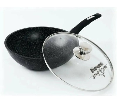 Сковорода МЕЧТА С78802 Гранит black 28см с несъемн. ручкой и стекл. крышкой