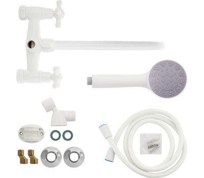 Смеситель для ванны BRIMIX 4407 Смеситель для ванны с длинным изливом, металлокерамика, с шаровым переключением, из высокопрочного АБС пластика, ручка КРЕСТ, цвет БЕЛЫЙ.