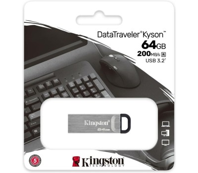 KINGSTON Флеш Диск 64GB DataTraveler Kyson DTKN/64GB USB3.2 серебристый/черный