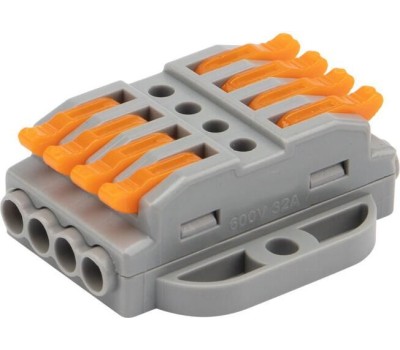 Клемма REXANT (07-6264-5) Клемма СМК 222-424P проходная 4 полюса, с монтажной площадкой (0,08-4 мм ), серая (блистер 5 шт./уп.)