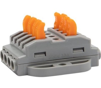 Клемма REXANT (07-6264-5) Клемма СМК 222-424P проходная 4 полюса, с монтажной площадкой (0,08-4 мм ), серая (блистер 5 шт./уп.)