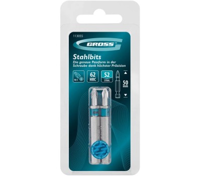 Набор бит GROSS Бита PH1х50мм, сталь S2, шестигр., 2 шт.//