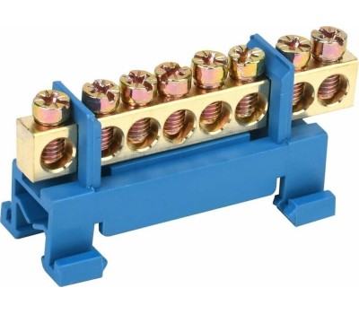 REXANT Шина «N» нулевая с синим изолятором тип «Стойка» на DIN-рейку 6x9мм 8 групп