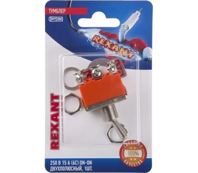 REXANT Тумблер 250В 15А (6c) вкл-вкл двухполюсный (KN-202) (в упак. 1шт.)