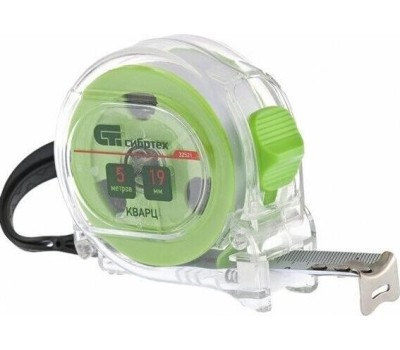 Рулетка СИБРТЕХ Рулетка Кварц,прозрачный корпус,амортизатор,5 м х 19 мм 32521