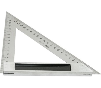 DELI Треугольная линейка стальная DL303200 200мм, нержавеющая сталь + алюминиевое основание