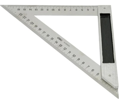 DELI Треугольная линейка стальная DL303200 200мм, нержавеющая сталь + алюминиевое основание