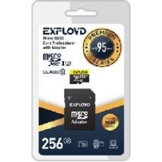 Карта памяти EXPLOYD MicroSDXC 256GB Class10 + адаптер SD (95MB/s) [EX256GCSDXC10UHS-1-ElU3]