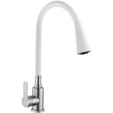 Смеситель АНТЕЙ 577031 Садко Смеситель д/кухни шар. с силиконовым изливом белый нерж.сталь 1/11