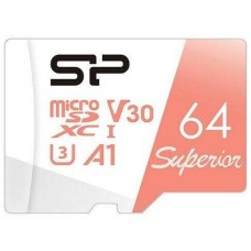 SILICON POWER Карта памяти microSDXC UHS-I U3 Superior 64 ГБ, 100 МБ/с, Class 10, SP064GBSTXDV3V20, 1 шт., без адаптера