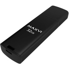 MAXVI USB флеш-накопитель MP2 32GB black, монолит с колпачком, ABS пластик + металл, USB 2.0