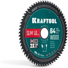 KRAFTOOL Slim wood cut 190 х 30 x 1.6 мм, 64Т, диск пильный по дереву, (36955-190-30-64)