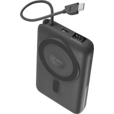 TTEC Внешний аккумулятор беспроводной Recharger M LCD 10000 mAh. MagSafe PD 20W Powerbank с кабелем USB-C и подставкой. Цвет: серый
