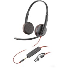 POLY Гарнитура Blackwire 3200 3225, для компьютера, накладные, проводные USB/3,5 мм, черный / красный [8x229a6]