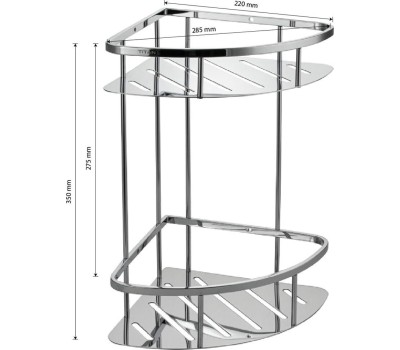 Полочка угловая TITAN 77351 Полочка угловая овальная с литым дном двойная 22 см